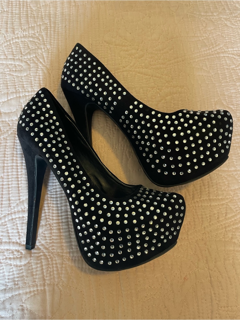 Candie's Black Crystal-Stud Platform Stiletto Heels